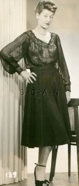 Org 1940s 50s Sepia Semi Nude Real Photo Brunette In Sheer Blouse And Skirt 1 1449 Picclick