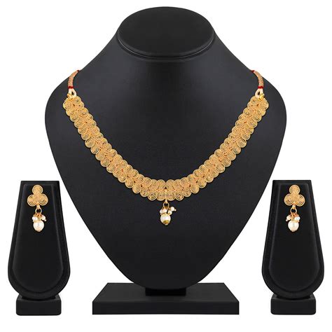 kord store traditional jalebi shape pearls gold plated choker necklace set for women