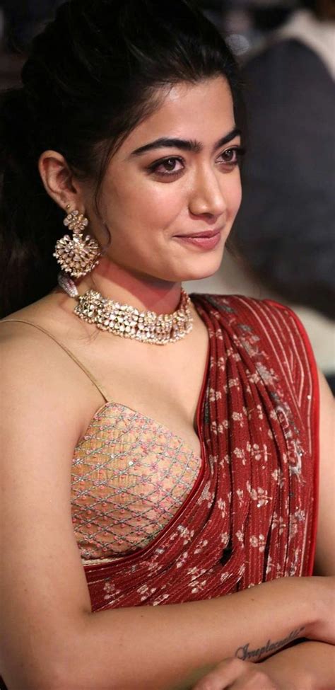 Actress Rashmika Mandanna Pics Looks Pretty In A Red Saree Photos