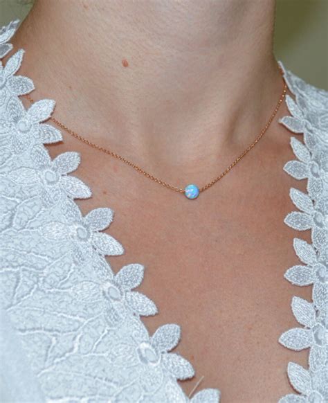 Blue Opal Necklace Tiny Opal Necklace Simple Dainty Etsy