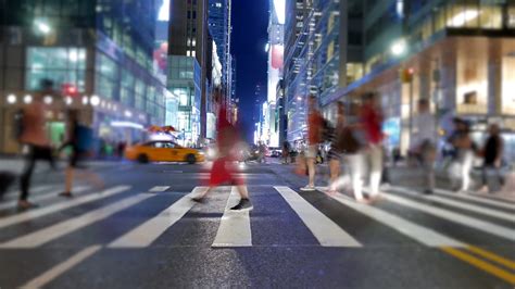 New York City Street Scene Of People Walking On Crowded Street Stock