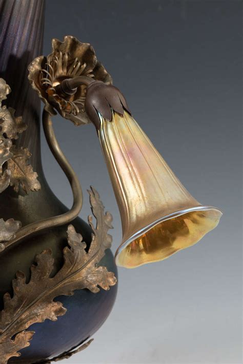 Amazing Bronze Austrian Art Nouveau Vase Form Lamp With Lily Light