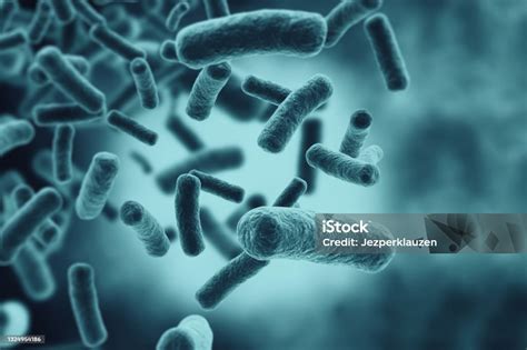 Microscopic Blue Bacteria Cells Background Stock Photo Download Image