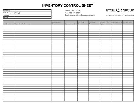 Inventory Sheet Template Free — Db
