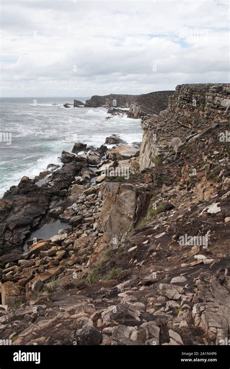Coastal Cliffs At Cape Tamar Pebble Island Falkland Islands Stock Photo