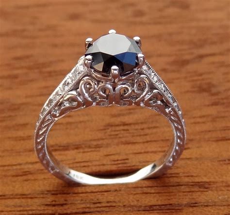 Black Diamond Engagement Ring Vintage Antique Art Deco