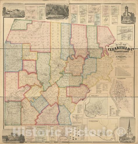 Historic 1866 Map Map Of Clearfield Co Pennsylvania From Actual