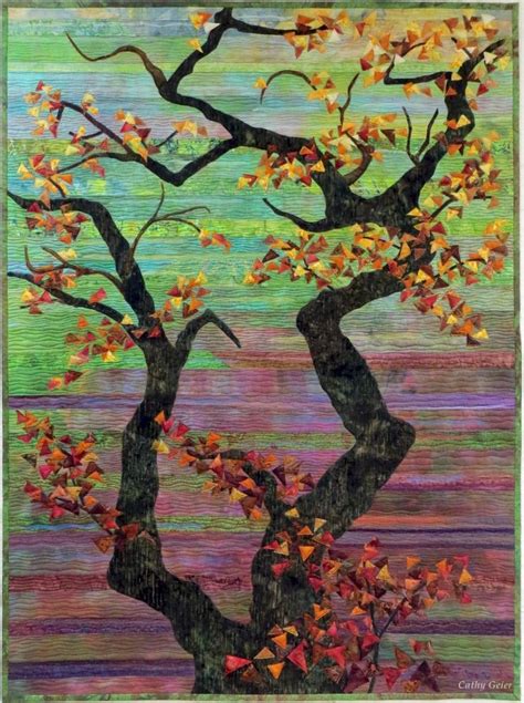 Overhanging Oak Branches Cathy Geier Strip Pieced Landscape Quilt