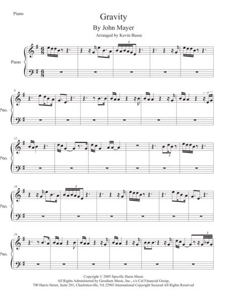 Gravity Sheet Music John Mayer Easy Piano