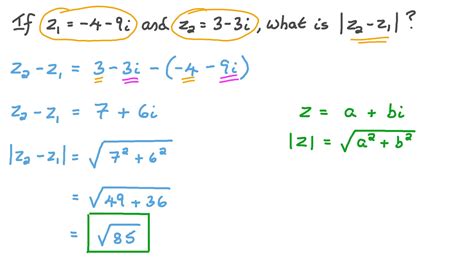 Question Video Finding The Distance Between Two Complex Numbers Using Modulus Notation Nagwa