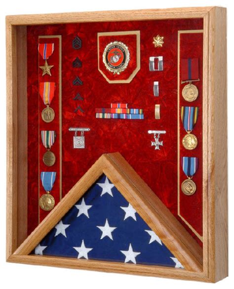 18 X 20 Solid Oak Military Flag Award And Medal Display Case
