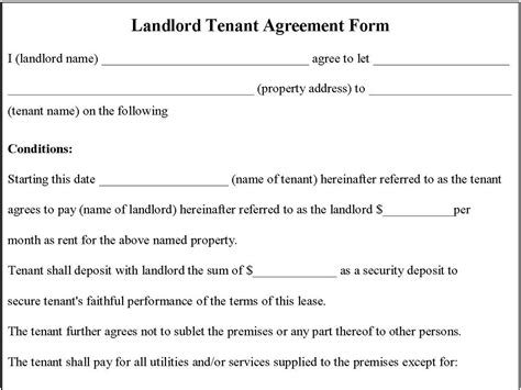 Landlord Tenant Agreement Form | Editable PDF Forms