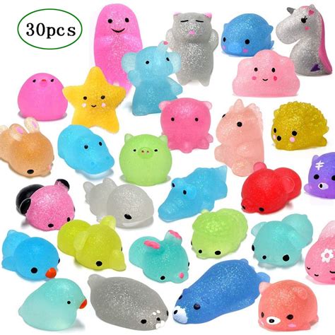 30pcs Mochi Squishy Toys Glitter Mini Animal Shaped Squishies Toys