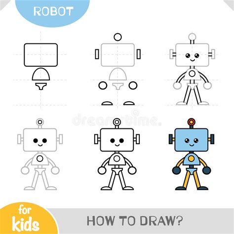 How To Draw Robot For Children Step By Step Drawing Tutorial Stock