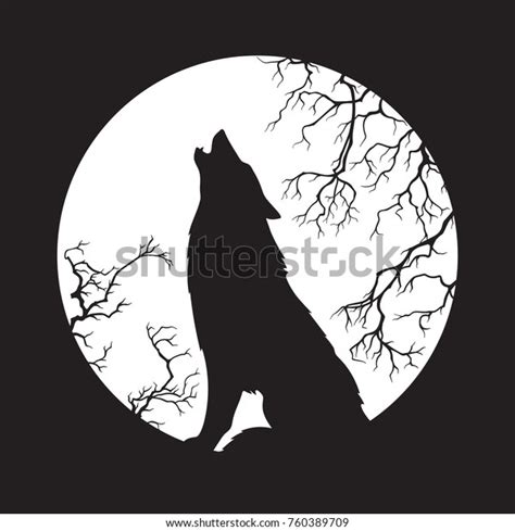 Silhouette Wolf Howling Full Moon Vector Stock Vector Royalty Free