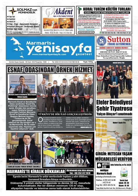 06 Ocak 2022 tarihli Marmaris Yeni Sayfa Gazete Manşetleri