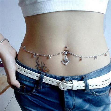 Nieuwe Dainty Rhinestone Crystal Bar Taille Ketting Rvs Hanger Piercing Belly Barbell Navel Ring