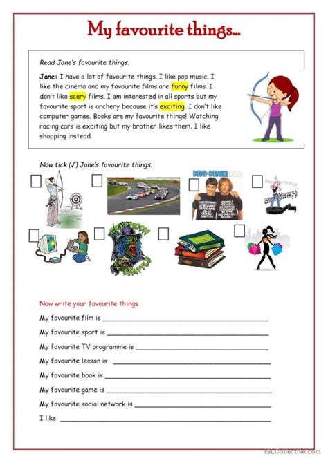 My Favourite Things English Esl Worksheets Pdf And Doc