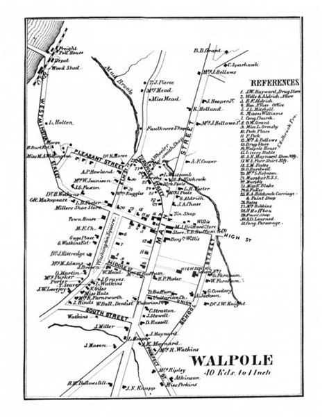 Walpole Village New Hampshire 1858 Old Town Map Custom Print