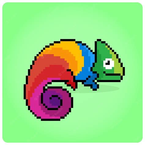 Premium Vector 8 Bit Pixel Colorful Chameleon Animal Game Assets In