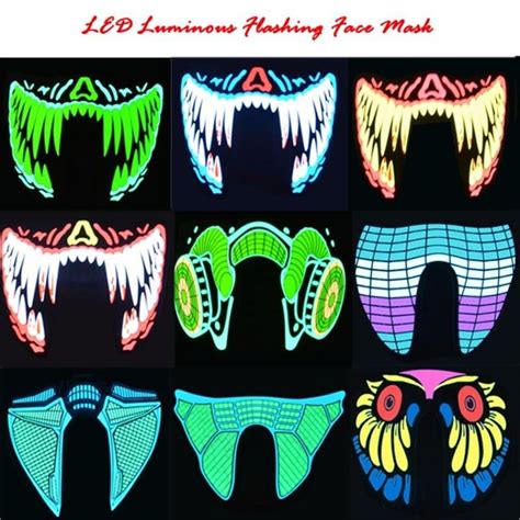 Halloween Party Led Face Mask Voice Activated Cosplay Party Mask Light