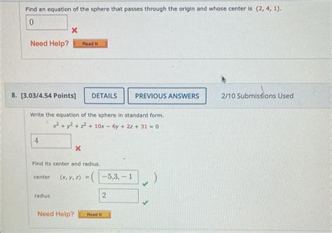 Solved Find An Equation Of The Sphere That Passes Through