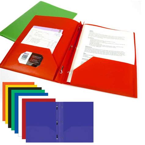 48 Pc Plastic Pocket Folders Brads School Folder 3 Prongs Letter Size