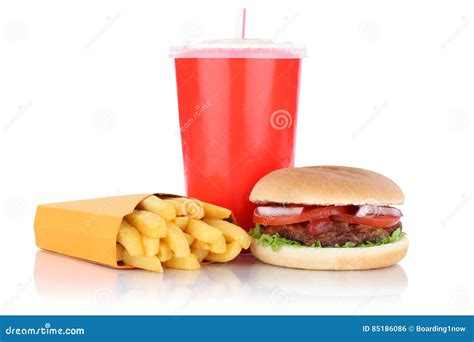 Hamburger And Fries Menu Meal Combo Fast Food Drink Stock Photo Image