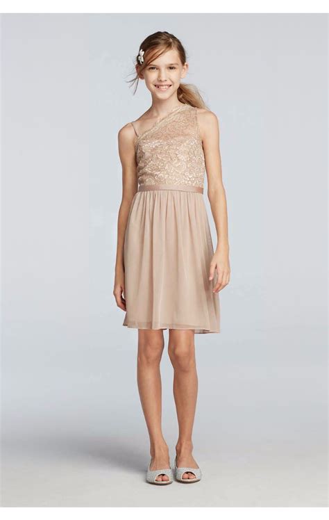 Junior Bridesmaid Dress Short One Shoulder With Lace Bodice Jb9011