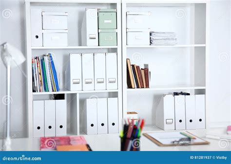 File Folders Standing On The Shelves At Office Stock Image Image Of