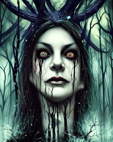 Witch In Creepy Forest Graphic · Creative Fabrica