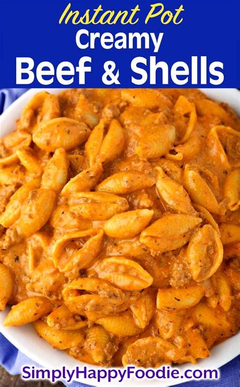 Those little pasta shells are great at catching the sauce and bits of ground beef, so every shell is like a little pocket full of deliciousness. Instant Pot Creamy Beef and Shells | Simply Happy Foodie