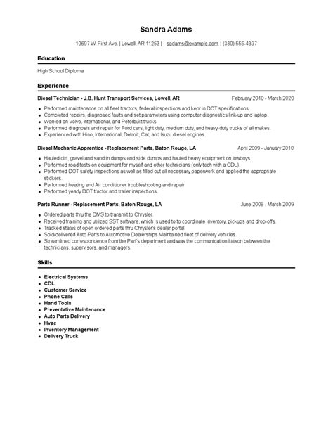 Diesel Technician Resume Examples And Tips Zippia