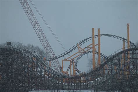 Snowy Steel Curtain Coaster Construction On Track At Kennywood January