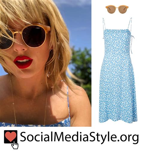 Taylor Swifts Round Sunglasses And Blue Floral Print Dress