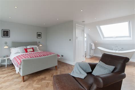 Open plan bedroom and bathroom designs. 50 Degrees North Architects dormer loft conversion project ...
