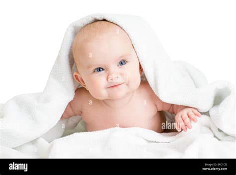 Cute Smiling Baby Girl Lying Under Towel After Bathing Stock Photo Alamy