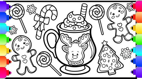 Christmas gingerbread cookies coloring pages. How to Draw Hot Chocolate, Christmas Cookies and Candy for Kids | Christ... | Weihnachtskekse