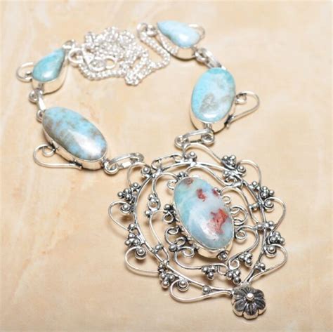 Handmade Pale Blue Caribbean Larimar 925 Sterling Silver 18 Necklace