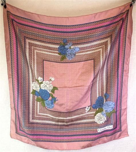 Christian Dior Silk Scarf Womens Pink Floral And Spotted Square
