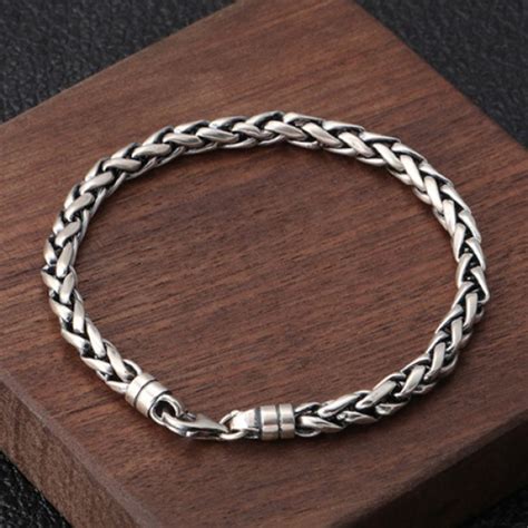 Mens Sterling Silver Braided Rope Chain Bracelet
