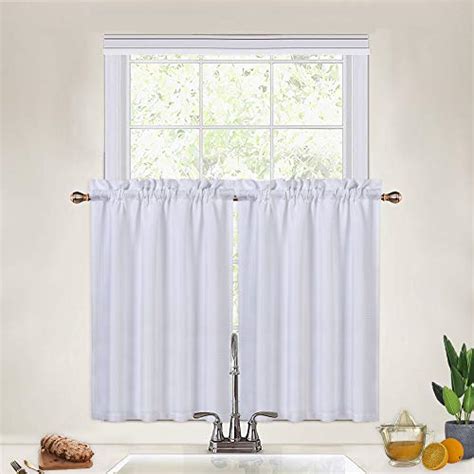 Caromio Short Tier Curtains Waffle Woven Textured Cafe Curtains