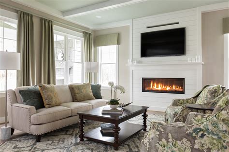 Linear Fireplace With Tile Surround And Tv Above Fireplace Ideas