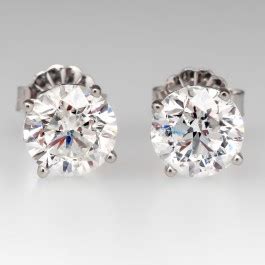 2 Carats Total Round Brilliant Diamond 4 Prong Stud Earrings