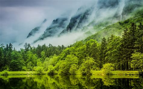 Wallpaper Trees Landscape Forest Mountains Hill Lake Water