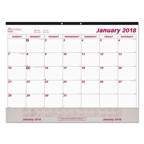 Brownline Monthly Desk Pad Calendar 22 X 17 Whitemaroon 2018