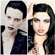three different pictures of women with blue eyes and black hair, one is ...