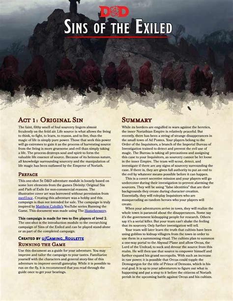 Oc 5e Sins Of The Exiled Act 1 A Full One Shotintroductory