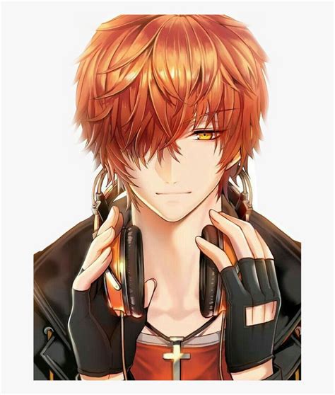 Download And Share Animeboy Orangehair Anime Manga Boy Headphones
