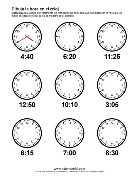 Dibuja La Hora En El Reloj Edumaterial